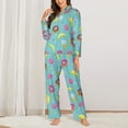 thumbnail image 2 of Pajama Sets for Women 2 Pcs, Cute Banana Candy Ice Cream Button Down Long Sleeve Sleepwear Lounge PJ Sets, 2 of 6
