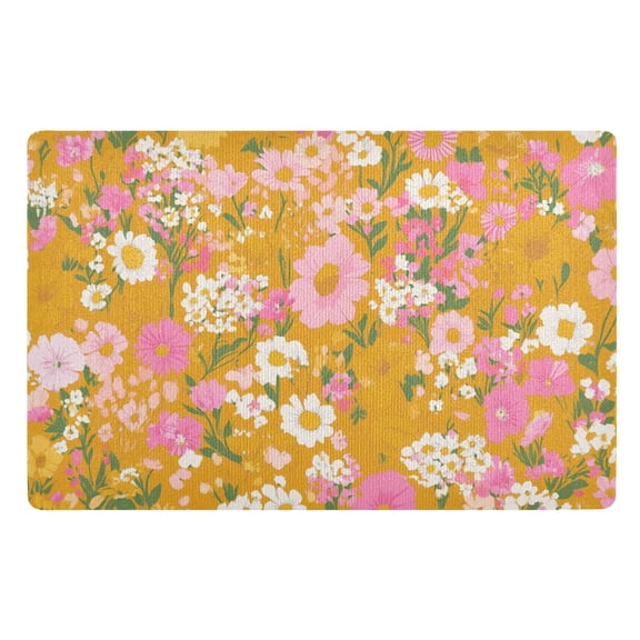Colorful Flowers on Yellow Floor Door Mat Outdoor Indoor for Home Entrance Welcome Mats 32"x20"