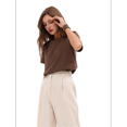 thumbnail image 2 of T-shirts à Manches Courtes Surdimensionnés pour Femmes, Col Rond, Coupe Ample, T-Shirt d'Entraînement, Hauts Décontractés d'Été, Coton, Café, 4TG, 2 of 8