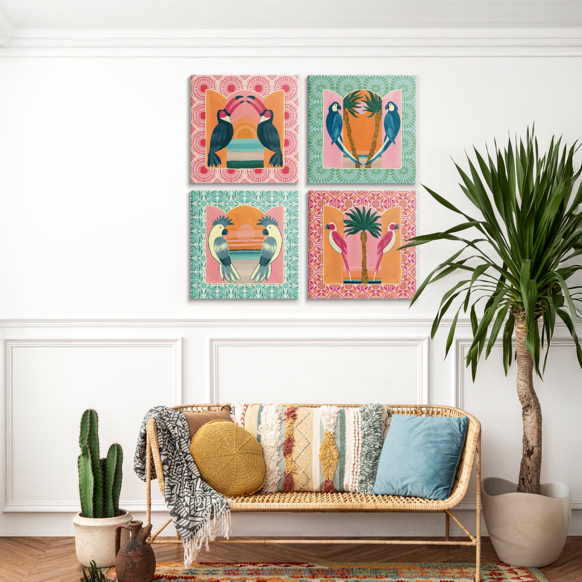 Stupell Industries Patterned Twin Bird Symmetry 4 Piece Canvas Wall Art Set, design by Yvette St. Amant