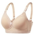 thumbnail image 2 of Padded Bras for Women No Underwire Bra Wire-Free Underwear Pullover Bra Everyday Bras V-Neck Back-Smoothing Bra Feature Hook and Eye Closure Training Bra Style Y-467 , Beige L, 2 of 2
