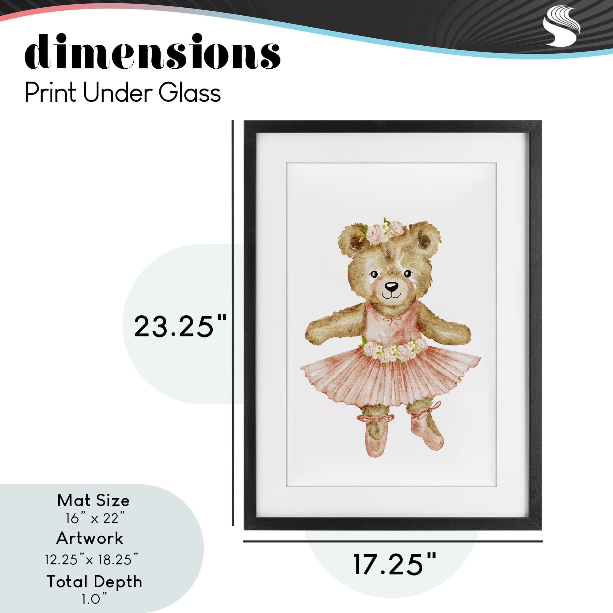 Floral Ballerina Teddy Bear Black Framed Print Under Glass, design by Amy Hall