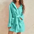 thumbnail image 2 of Robes for Women Hooded Lightweight Soft Short Flannel Bathrobe Mint Green 3XL, 2 of 5