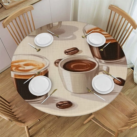 BANET Coffee Round Tablecloth - Waterproof Fabric Table Cloth Protector, Farmhouse Brown Coffee Beans Tablecloths Washable Table Cover for Kitchen Banquet Coffee Table Outdoor Party 31"-35