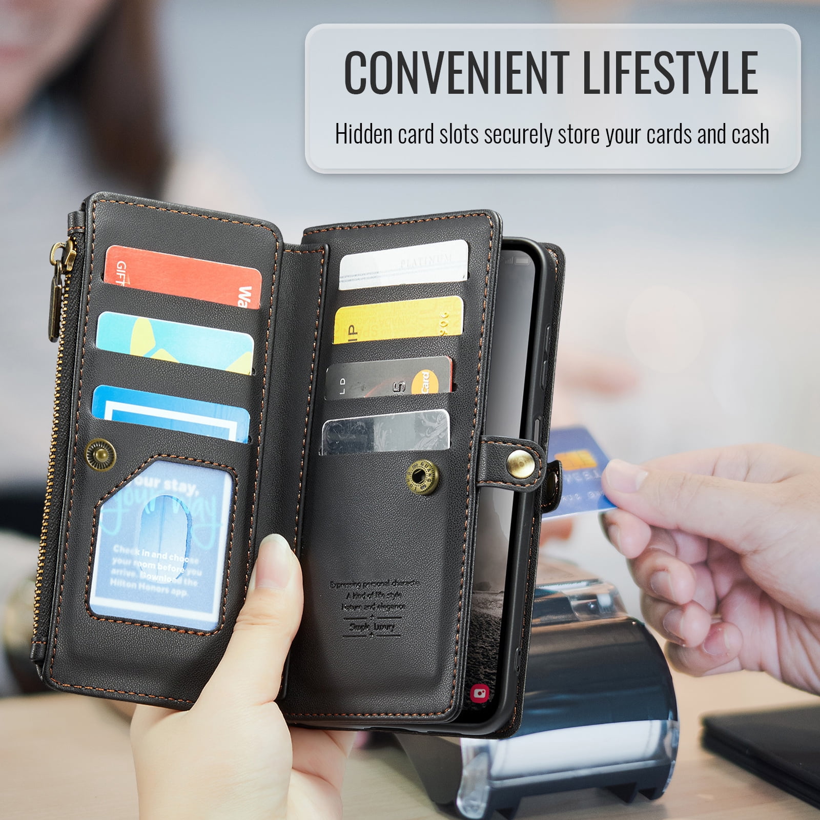 Asuwish Compatible with Samsung Galaxy A17 5G Zipper Wallet Phone Case Tempered Glass Screen Protector Crossbody Lanyard Strap Flip Card Holder Slot Cell Cover for A 17 17A G5 Women Girls Black