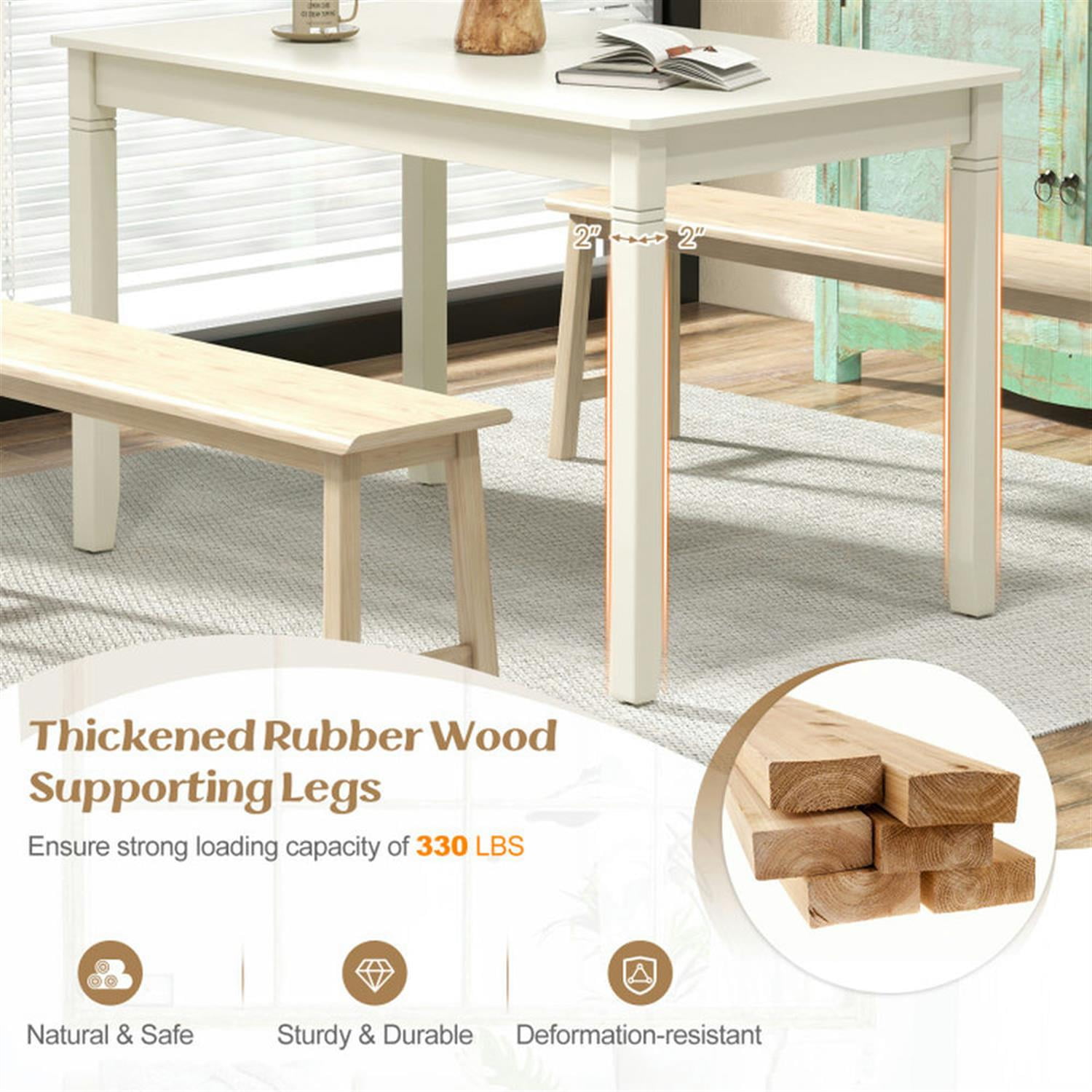 Demi Bonn 48" Wooden Dining Table for 4 People, Rectangular Kitchen Table with Rubber Wood Legs for Dining Room, Dinette, White