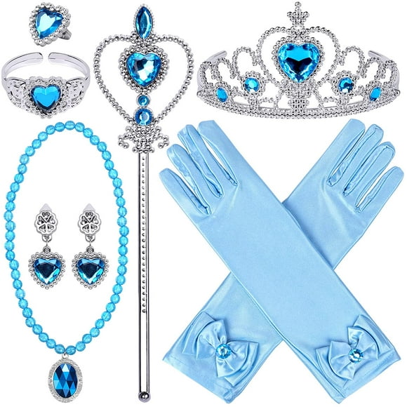 Princess Dress Up Accessories Gloves Tiara Crown Wand Necklaces Presents for Kids Girls 9 Pcs