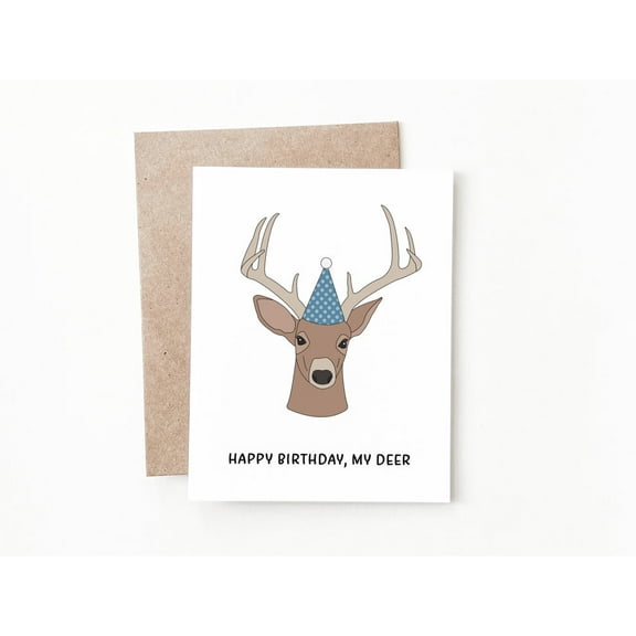 Happy Birthday Card Featuring Cute Deer Design – “Happy Birthday, My Deer” – Blank Inside with Envelope – Perfect for Animal Lovers