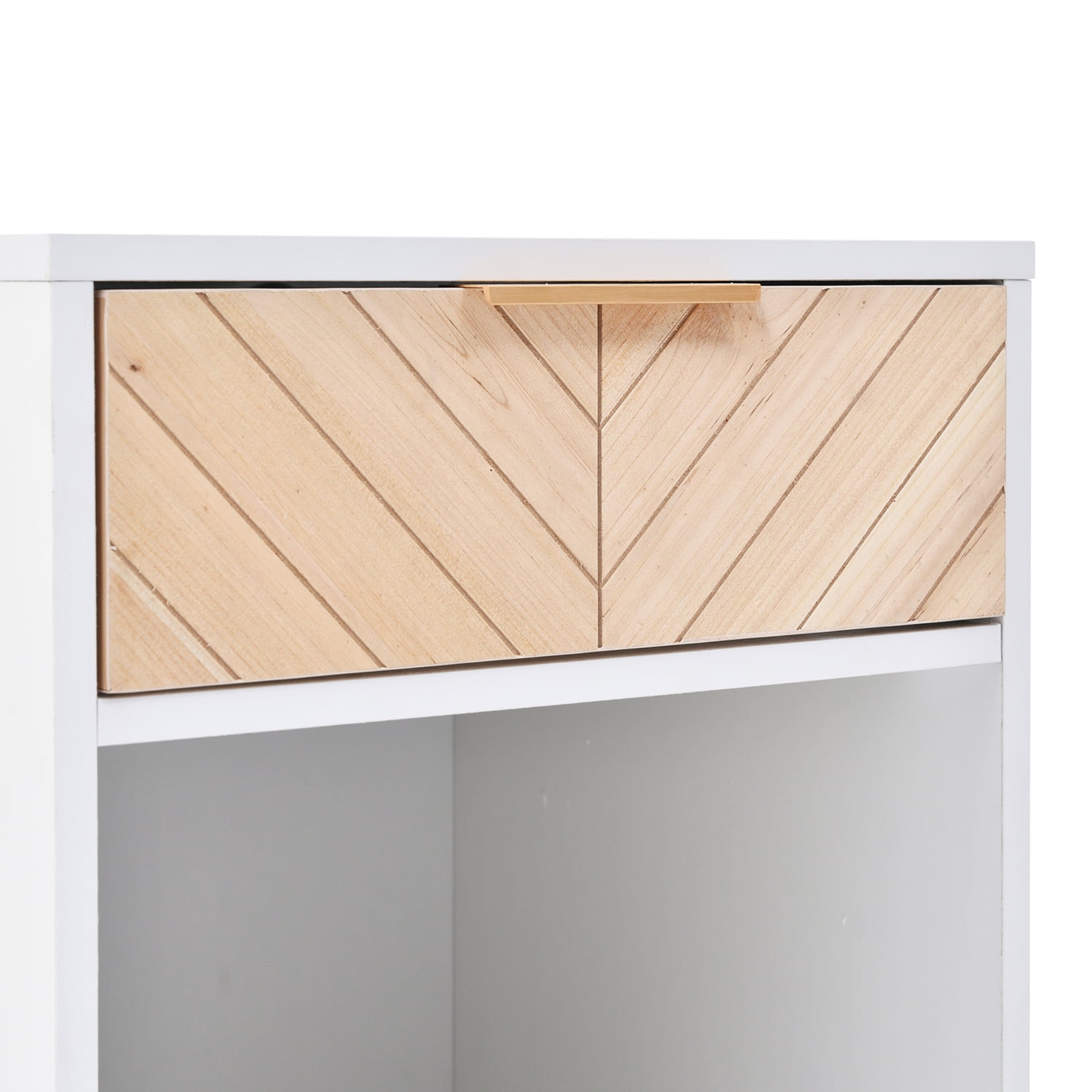 Kadyn Modern Nightstand, Bedside Table with USB Charging Station, Nightstand Side Table with Drawer for Bedroom, White+Natural