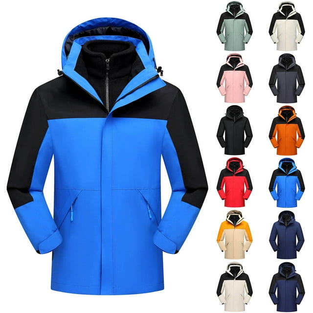 Sentmoon Men's Jacket Color Block Long Sleeve Drawstring Men's Winter Coat Plus Size Zipper Windbreaker Waterproof Hoodies Men Fall Comfy for Travel and Hiking Green XXXL