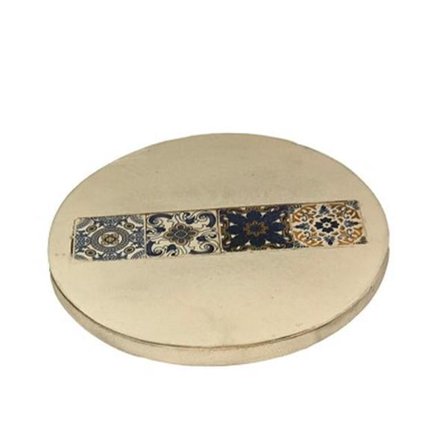 Metrotex Designs 79027 8 x 8 x 1.5 in. Round Azulejjos 4 Tile White Wash Trivet