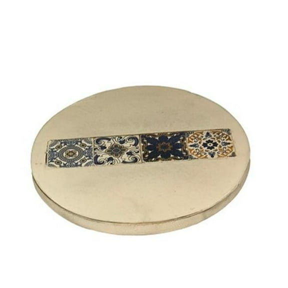 Metrotex Designs 79027 8 x 8 x 1.5 in. Round Azulejjos 4 Tile White Wash Trivet