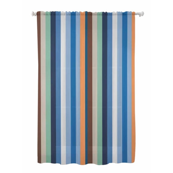 Sheer Curtains 63 Inch Length, Colorful Striped Semi Sheer Curtains Light Filtering Window Treatment, Modern Stripes Art Farmhouse Privacy Voile Drapes for Living Room Bedroom 52x63 Inch