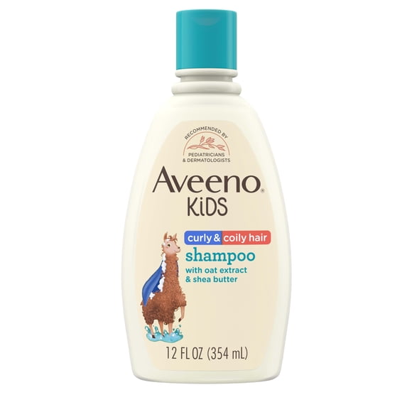 Aveeno Kids Curly Hair Shampoo With Oat Extract &amp; Shea Butter, Gently Cleanses, Nourishes, &amp; Hydrates Curly Hair, Tear-Free &amp; Suitable for Sensitive Skin &amp; Scalp, Hypoa