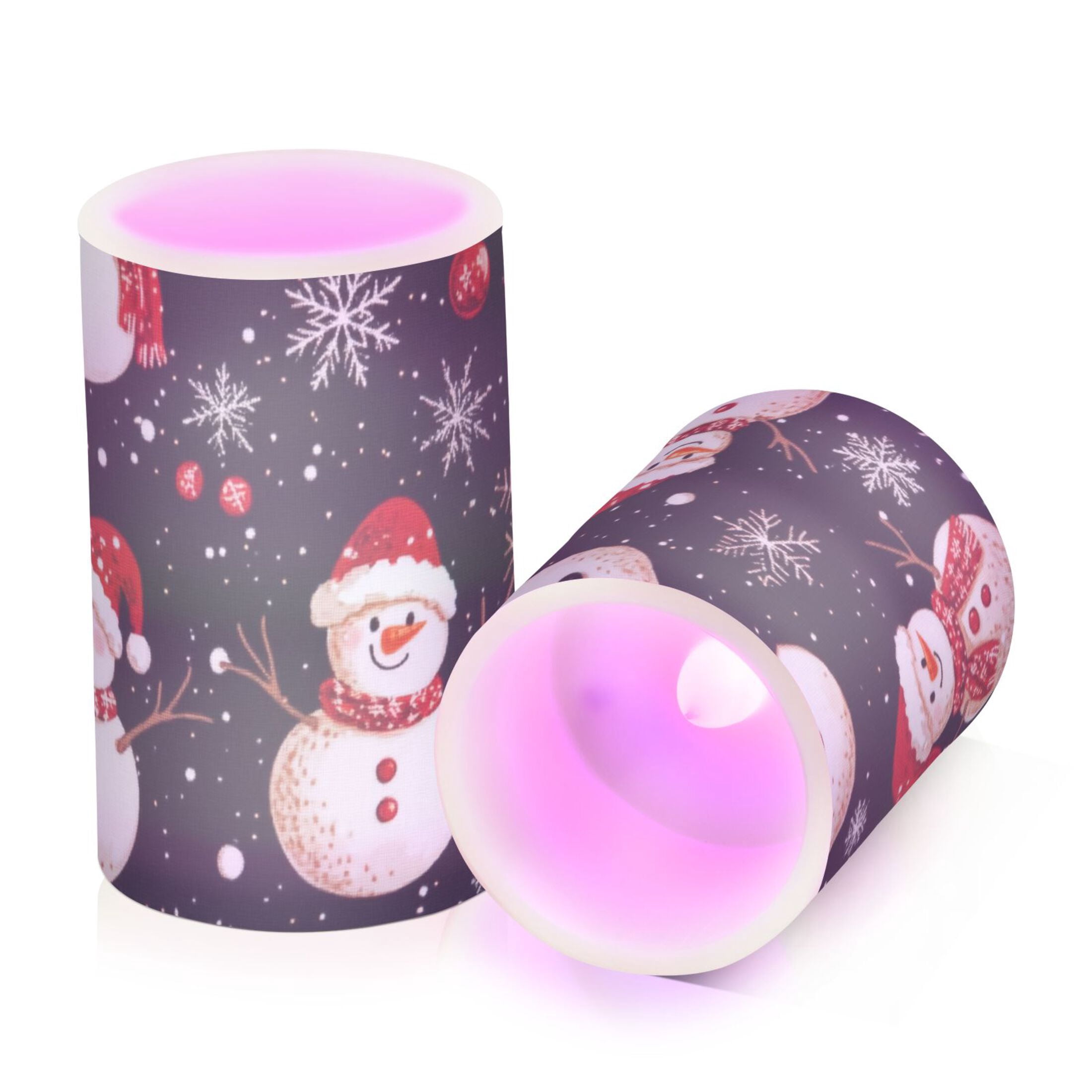 Cute Snowman Black Background Flickering Flameless Candles Battery Operated with Remote Timer LED Pillar Candles Set of 2