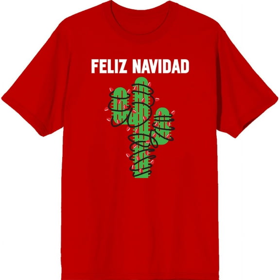 Feliz Navidad Christmas Cactus Adult Red Crew Neck Short Sleeve Tee-XXL