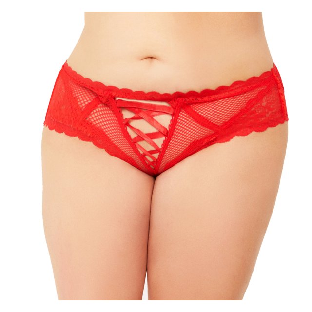 Lacy Line Sexy Lace And Net Plus Size Panties With Keyhole Back