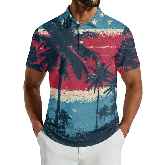 Men's USA 250th Anniversary American Flag Palm Tree Polo Shirt Patriotic Casual Short Sleeve America 250 Merchandise