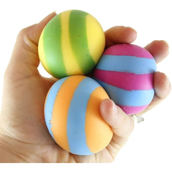 Set of 3 - 1.75" Striped Doh Filled Stress Ball - Glob Balls - Squishy Gooey Shape-able Squish Sensory Squeeze Balls (Random Colors)