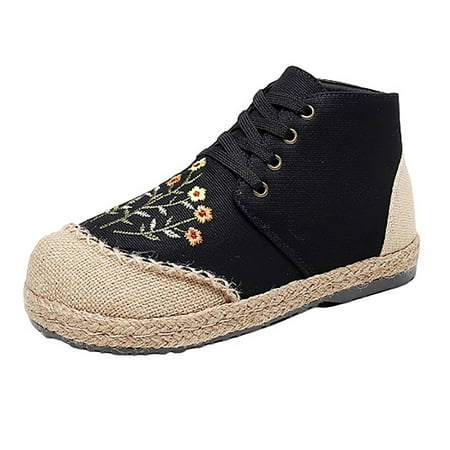 

AnuirheiH Women Shoes Ethnic Style Embroidered Single Shoes Soft Comfortable And Breathable Retro Shoes On Sale