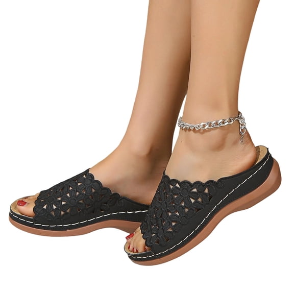 HAJWOH Orthopedic Sandals for Women Non Slip Slip on Arch Support Summer Flat Sandals Wide Sneakers 2026 Comfort Orthopedic Shoes Black 40