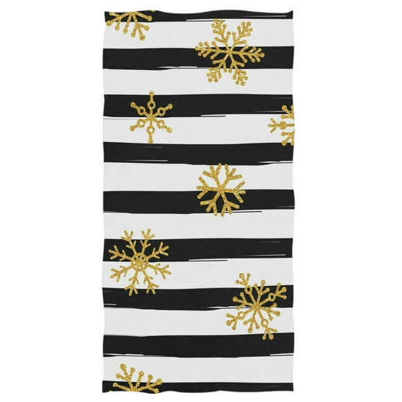 Gold Snowflakes Black Striped Hand Towels 16x30 in Christmas Winter Bathroom Towel Ultra Soft Highly Absorbent Small Bath Towel Xmas Bathroom Decor Gifts