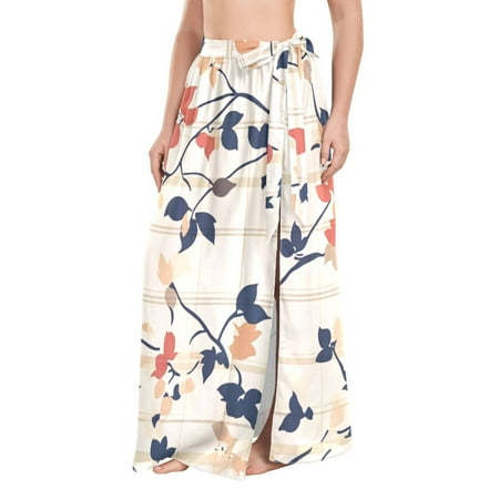 FORMRS Beach Sarong for Women Semi-Sheer Wrap Skirt Swimsuit Cover Up  Beige Leaves Plaid