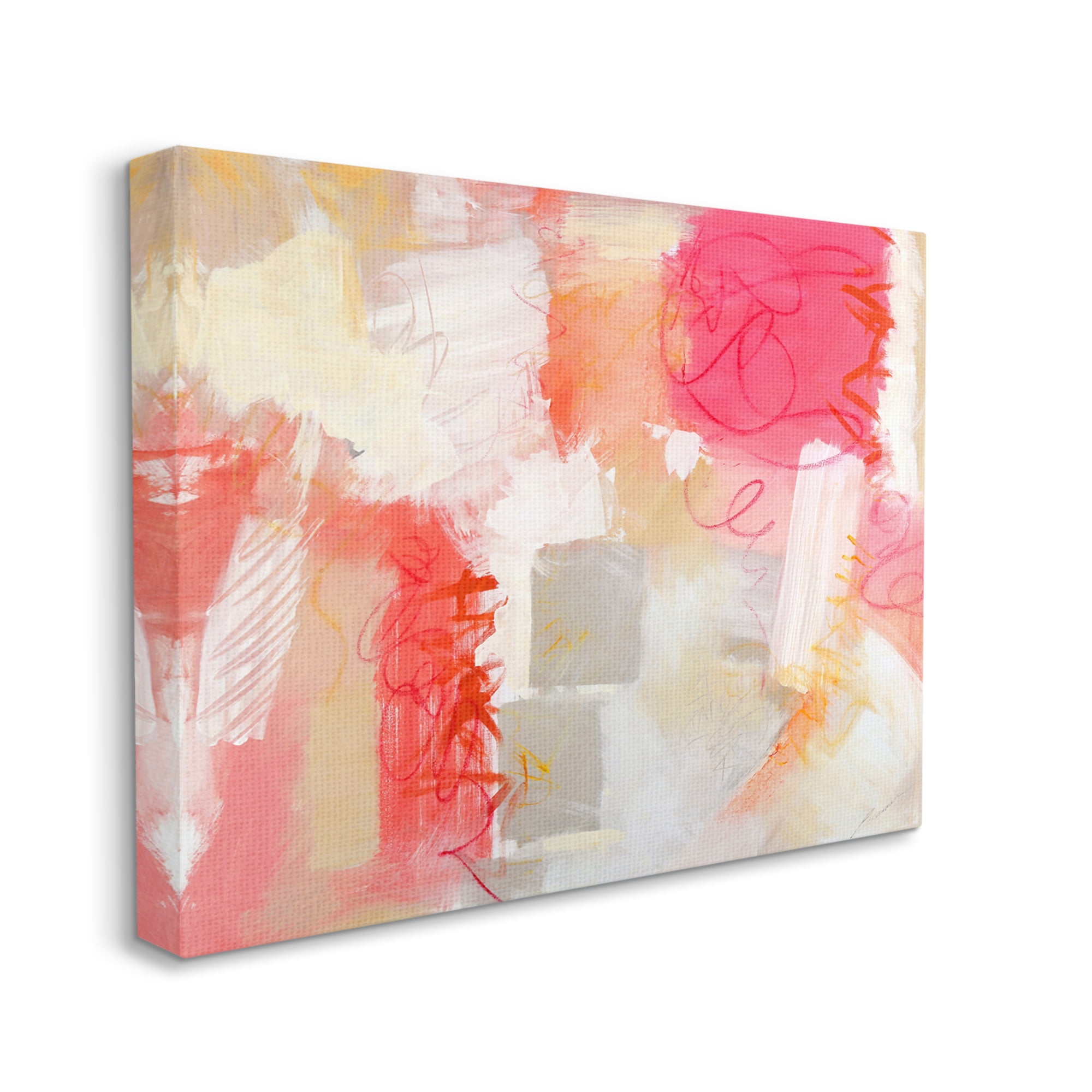 Stupell Industries Vivid Pink Geometric Shapes Scribble Doodle Lines Painting Gallery Wrapped Canvas Print Wall Art, Design by Beau Wild