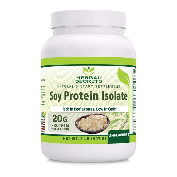 Herbal Secrets Natural Soy Protein Isolate 2Lbs (907G) Supplement | 38 Serving | 24G Per Serving | Non-GMO | Gluten Free
