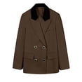 thumbnail image 2 of VBVC Women's Contrast Collar Double Breasted Blazer , Notch Lapel Work Coat For Women, Ladies' Long Sleeve Suit Jacket With Pockets, Coffee , XS-2XL, 2 of 7