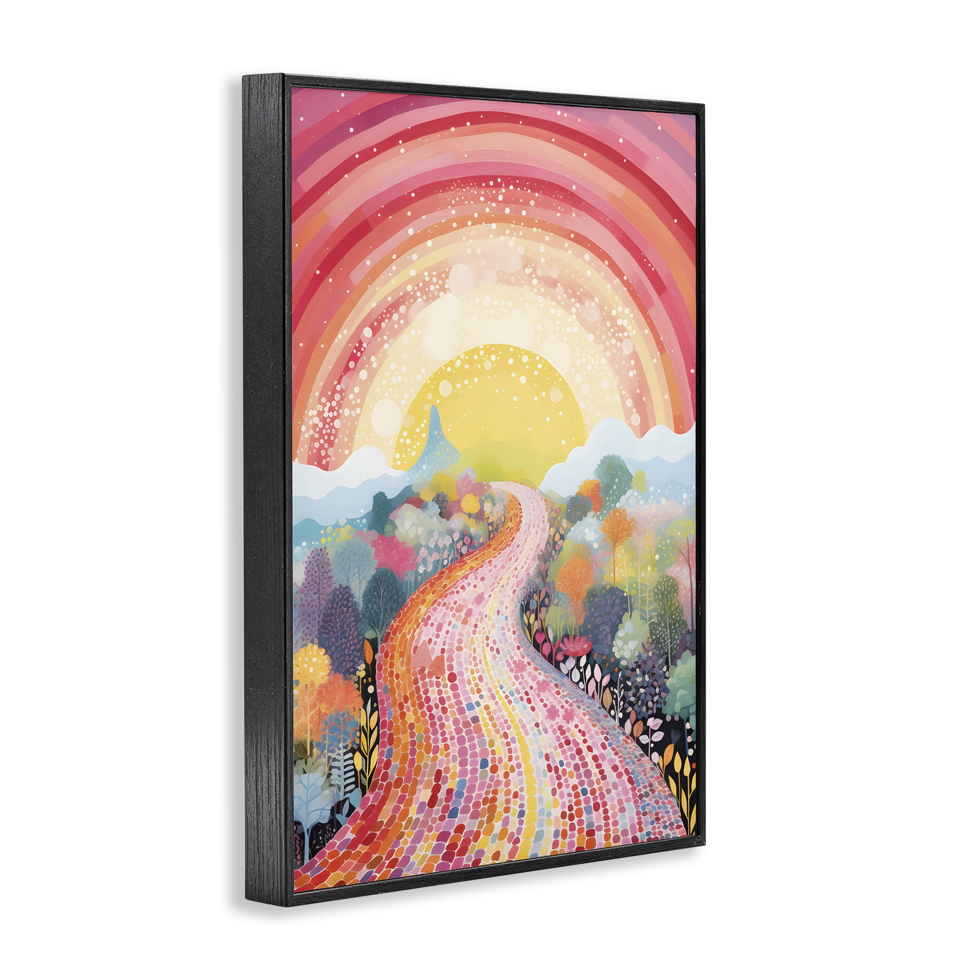 Stupell Industries Pink Brick Road Journey Landscape Painting Black Framed Art Print Wall Art, 16 x 24