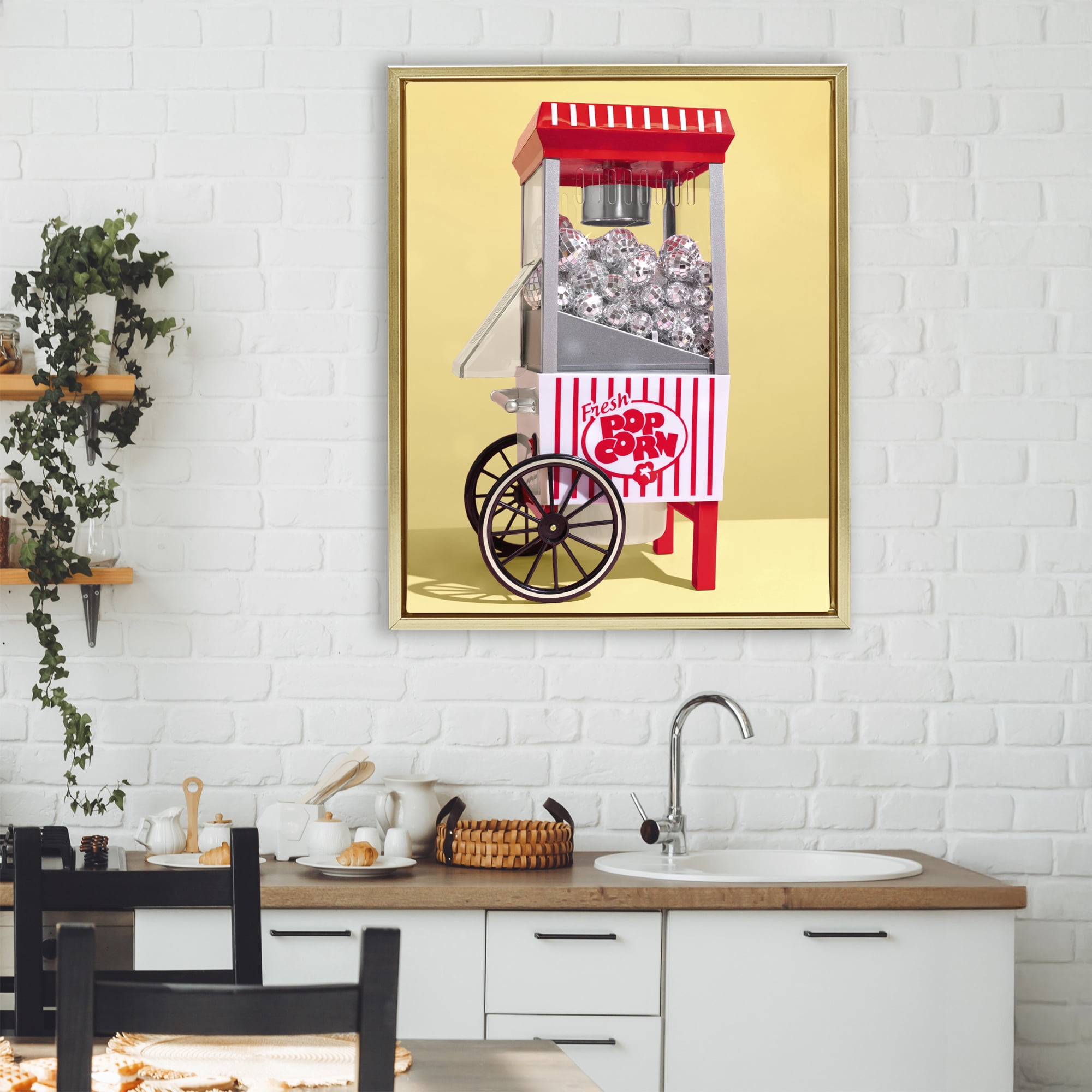 Stupell Industries Disco Popcorn over Yellow Gold Framed Floater Canvas Wall Art, design by LISH Creative