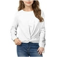 thumbnail image 4 of Girls Shirts Long Sleeve Tops Gradient/Graphic Tees Twist Knot Blouses Casual Spring Fall Clothes (5 Years, White), 4 of 7