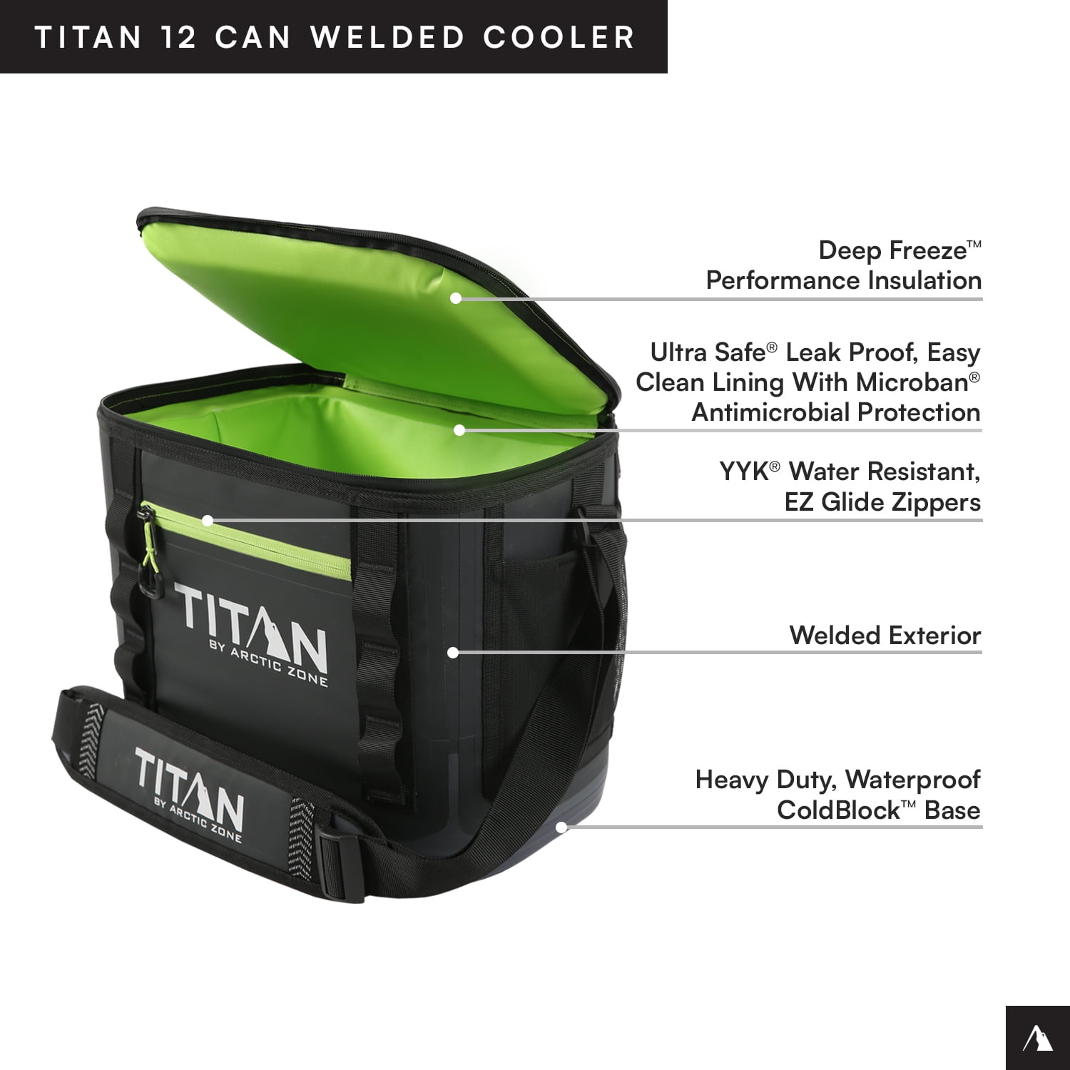 Titan by Arctic Zone 12 Can Waterproof Welded Soft Cooler, 8 Quart, Black/Green