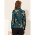 thumbnail image 3 of Blusa de satén de manga larga con cuello anudado en contraste floral para mujer Azul marino XS, 3 of 4