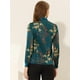 thumbnail image 3 of Blusa de satén de manga larga con cuello anudado en contraste floral para mujer Azul marino XS, 3 of 4