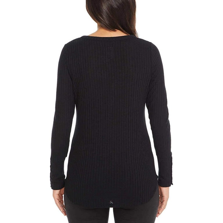 Chaser Ladies Long Sleeve Waffle Thermal Top (Black, XL) at  Women's  Clothing store
