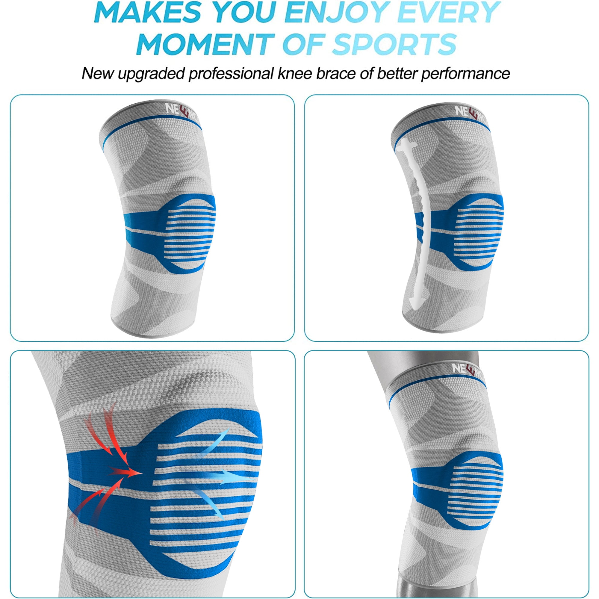 Neenca 2 Pcs Knee Brace for Men Women, Compression Knee Sleeve with Patella Gel Pad & Side Stabilizers, Knee Support Bandage for Pain Relief
