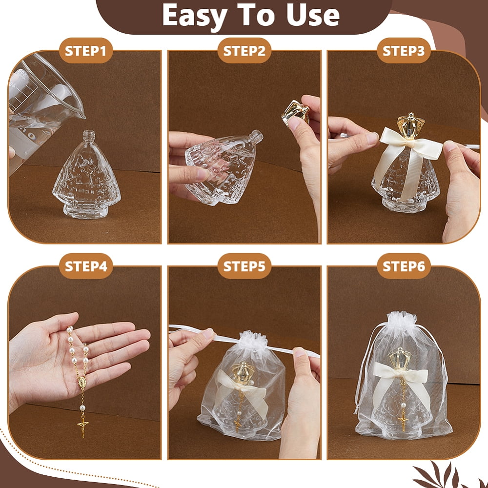 12Pcs Glass Perfume Refillable Bottles with 12Pcs Organza Gift Bags 12Pcs Polyester Packaging Ribbon Bowknot