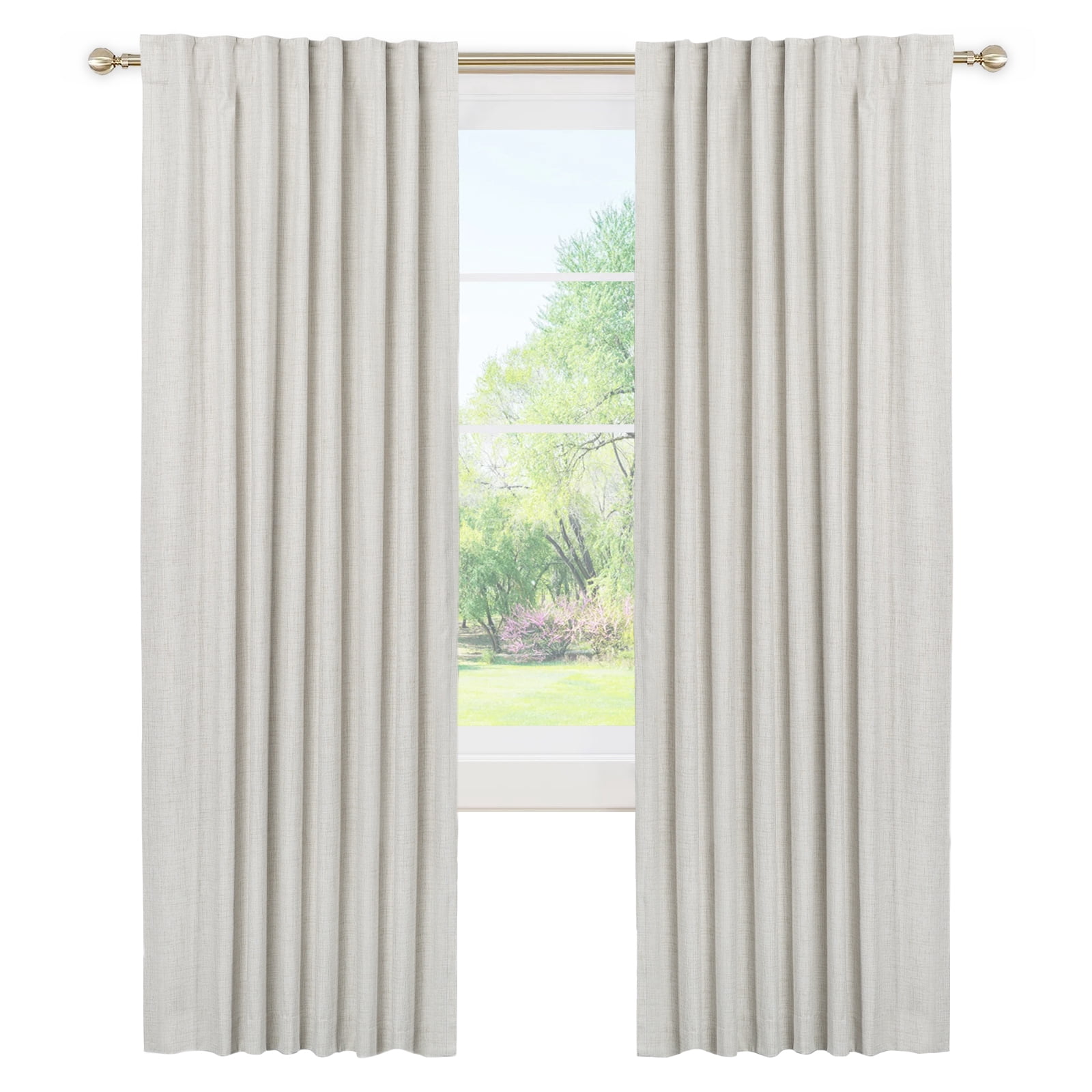 100% Blackout Curtains 2 Panels Set, Machine Washable Linen Textured Blackout drape for Bedroom, Back Tab/Rod Pocket Curtains, Beige & W50" x L84"
