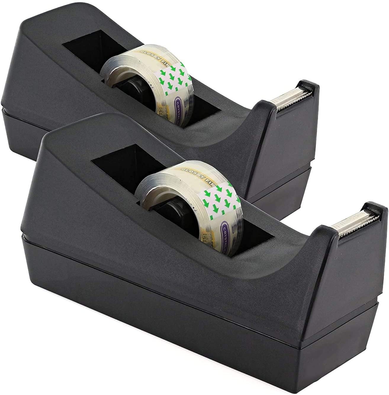 1 Core Desktop Tape Dispenser for Office Non-Slip Home One-Hand Tape Holder Blade Non-Skid Base Transparent Tape Dispenser Black School Supplies (Pack of 2) - by Emraw