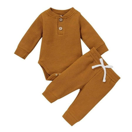 

OQCKIDS Baby Unisex 2PCS Sets Romper Pants Long Sleeve Round Neck Regular Unisex Solid 2 Piece