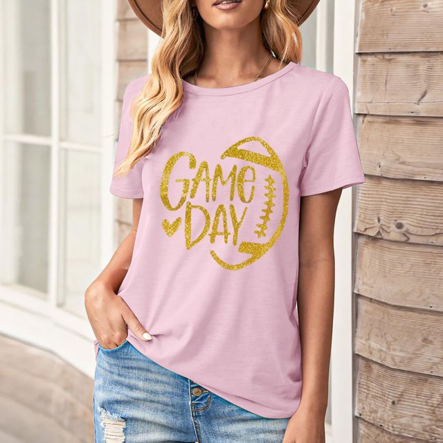 Karight Football Shirts for Women Game Day T Shirts Football Outfits Funny Graphic Tee Casual Short Sleeve Tee Shirts