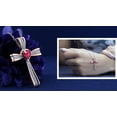 thumbnail image 3 of Dazzlingrock Collection 5X5mm Heart Shaped Center Ruby & Round White Diamond Religious Cross Pendant for Women with Silver Chain (0.21 ctw, Color I-J, Clarity I2-I3) in 10K Rose Gold, 3 of 5