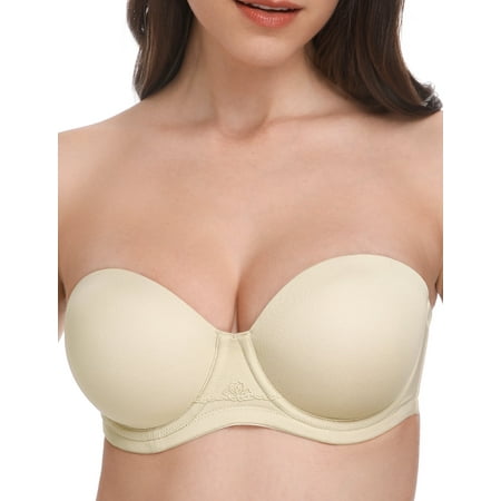 Wingslove Women s Strapless Push Up Bra Plus Size Full Figure Underwire Multiway Contour Bra  Beige 34G