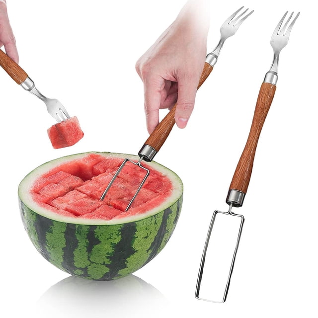 2 In 1 Stainless Steel Fruit Cutter 2024 New Watermelon Slicer Cutter Summer Watermelon Fruit Cutting Fork Portable Watermelon Cutter Slicer Tool For Summer Family Parties