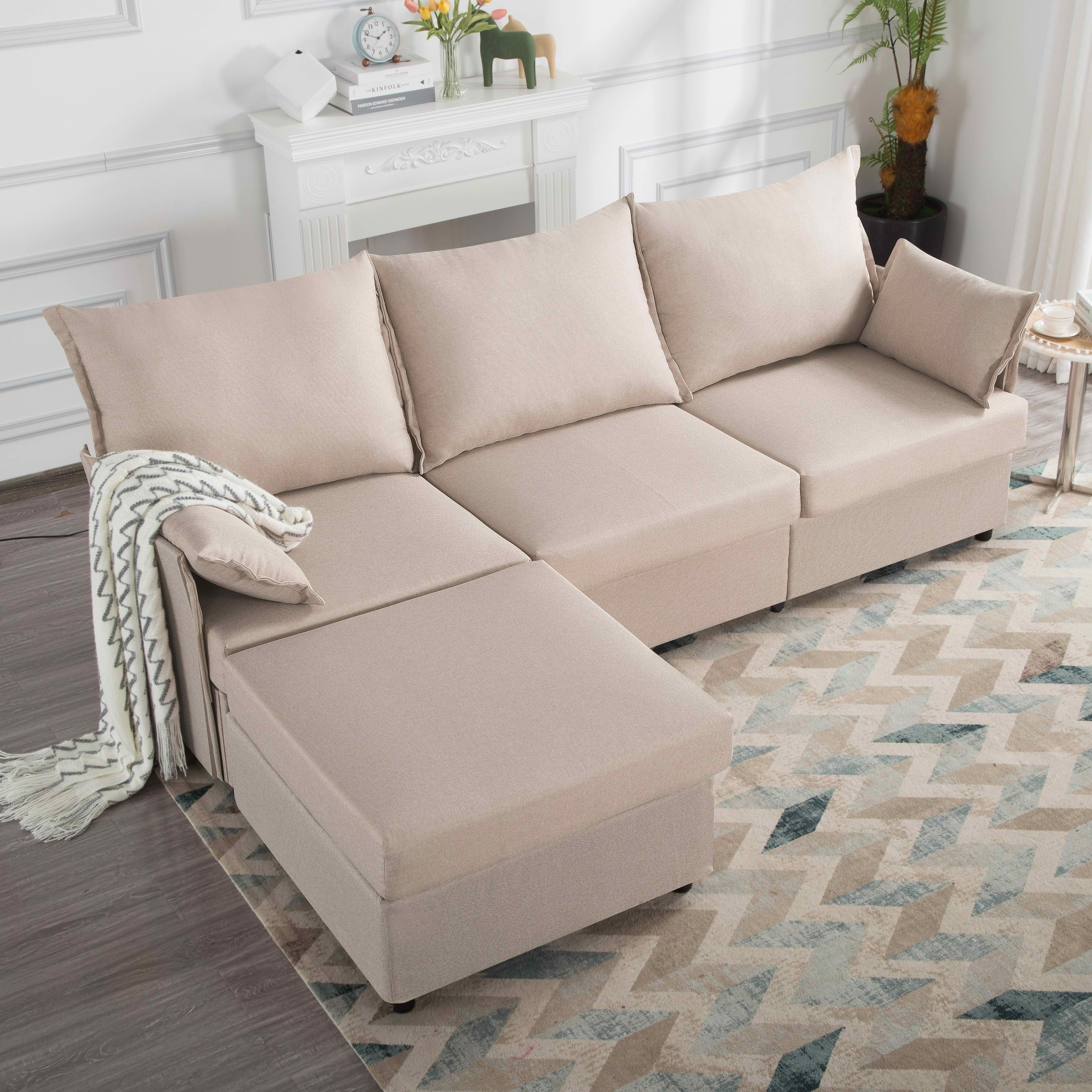 MAYEERTY 93.7" Modular Sofa with Ottoman - Removable Washable Covers, 3 Colors, 2 Arm Pillows