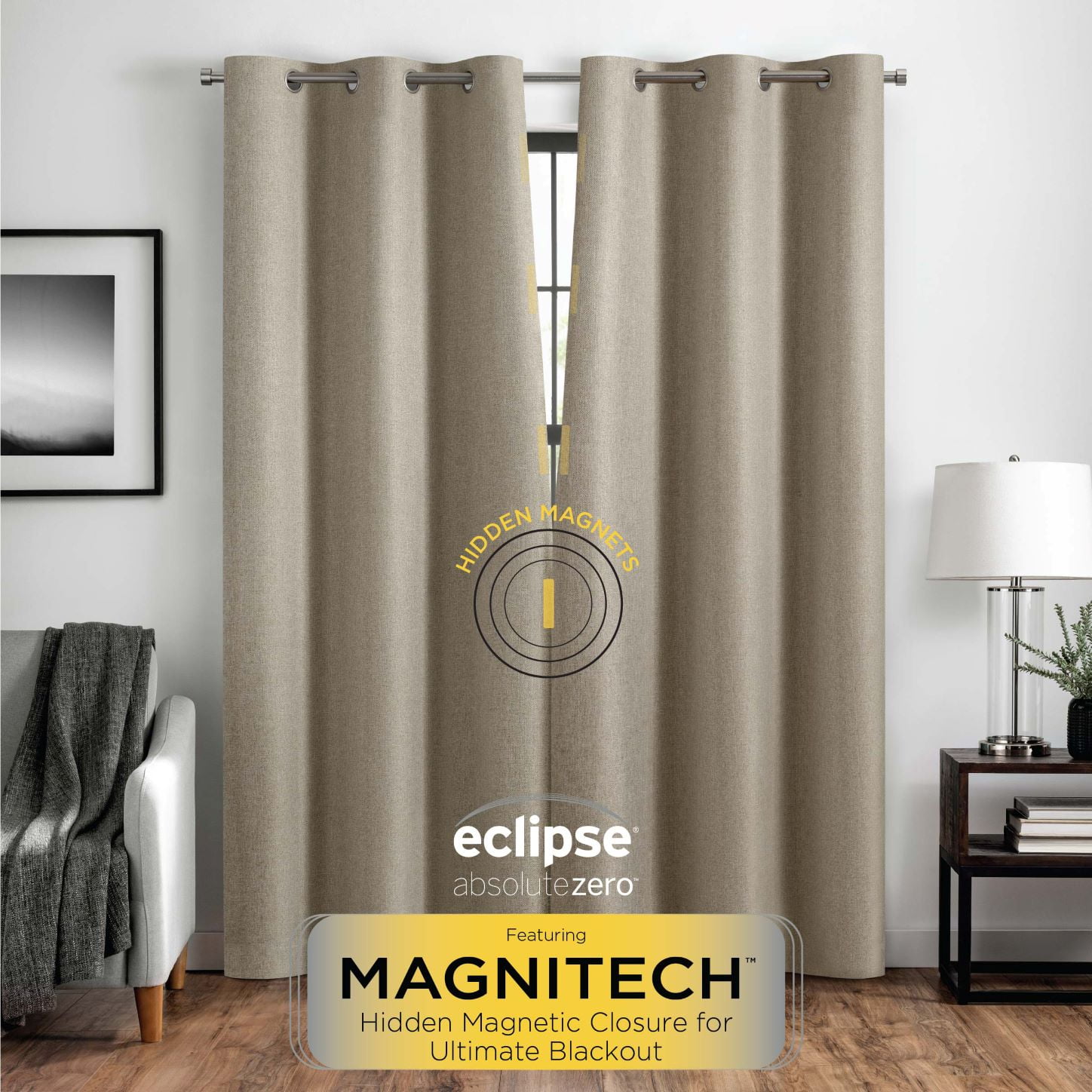 Eclipse Magnitech Branson Stripe 100% Blackout Grommet Panel, 50 x 63 - Ivory