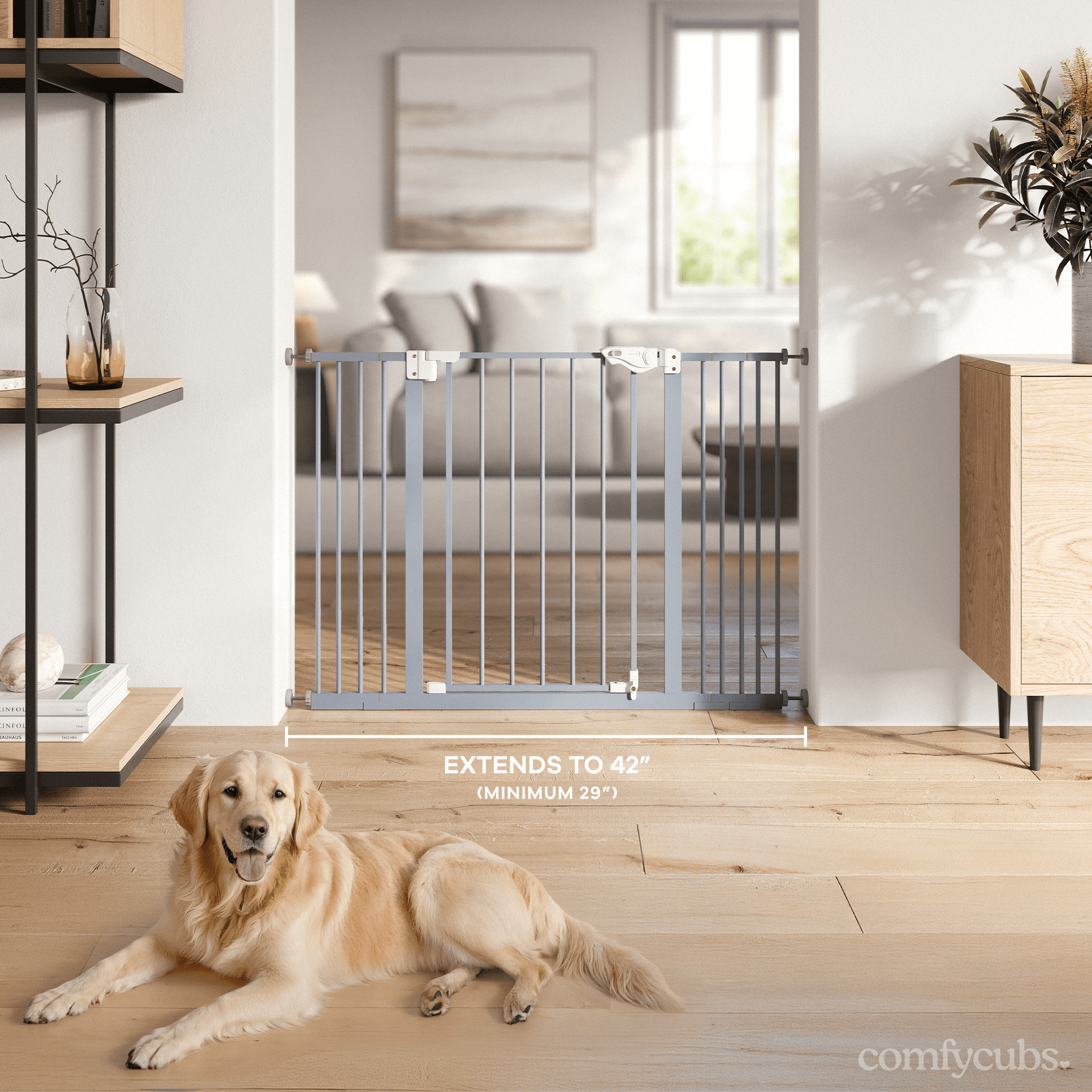 Comfy Cubs Baby Safety Gate - 3 Extensions 42"x1.9"x30", Adjustable Q195 Steel Gate (Pacific Blue)