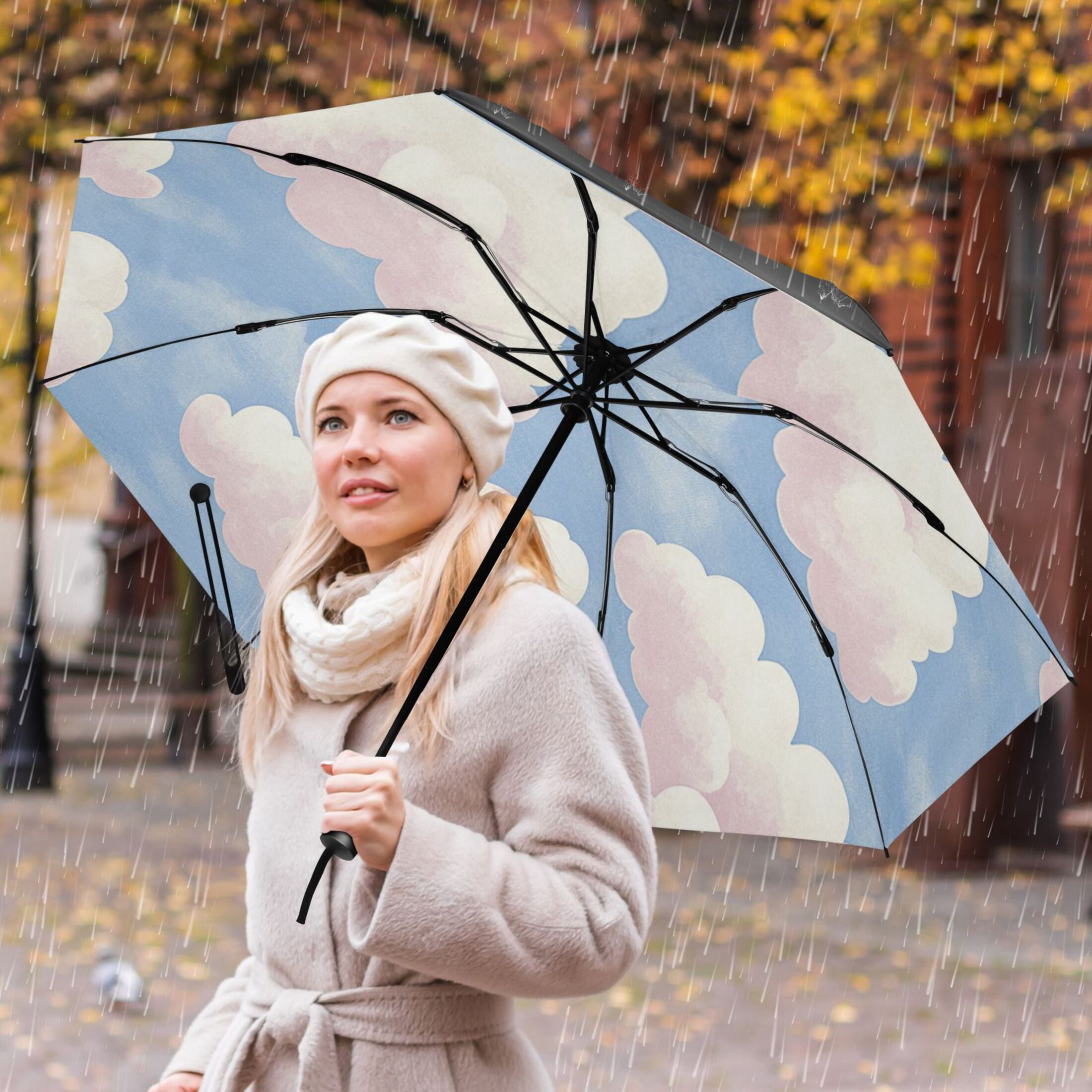 Blue Sky and White Clouds Extra Large Automatic Umbrella, UV Protection, Waterproof, Auto Open and Close